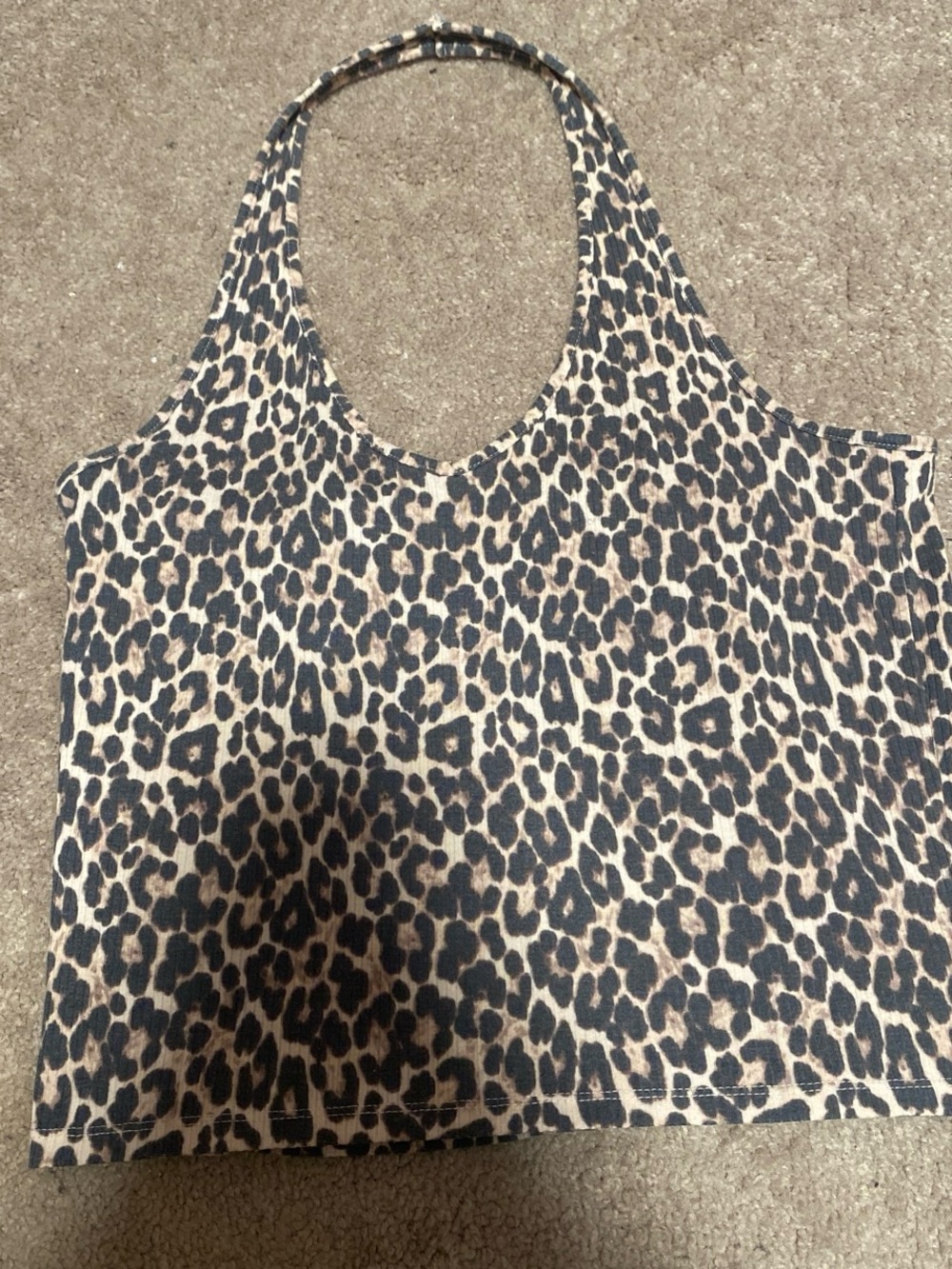 Leopard Print Halter Crop Top in Tan and Black